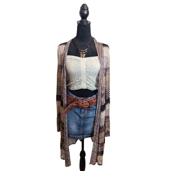 Chico’s Danika Neutral Space Dye Loose Knit Striped Open Cardigan Large - Picture 4 of 9